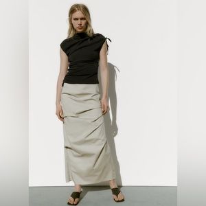 ZARA black high neck draped top size L